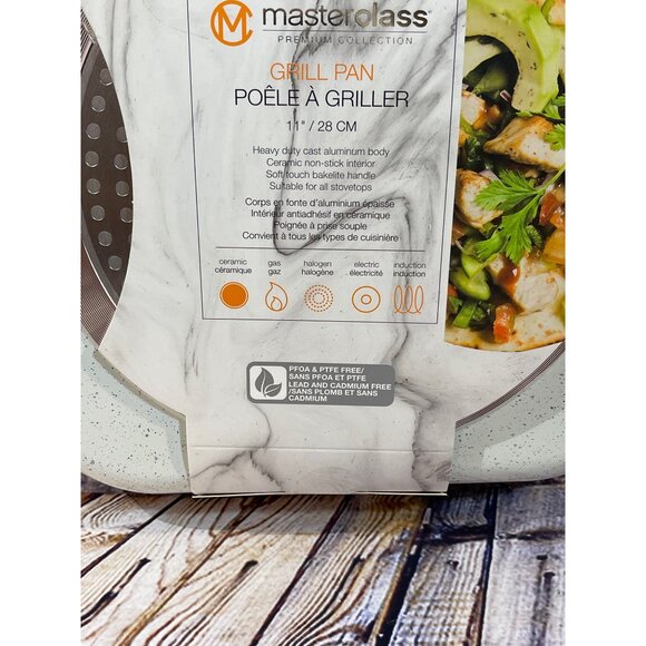 Master Class Grill Pan 11" Cast Aluminum Non-Stick‎ Wood-Effect Handle New - Picture 5 of 5